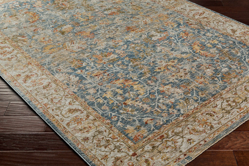 Asabi Traditional Style Blue And Rust Rug with Fringes - The Rug Decor