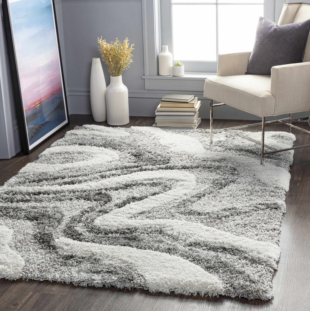 Asfordby Gray And Ivory Modern Abstract Design Area Rug