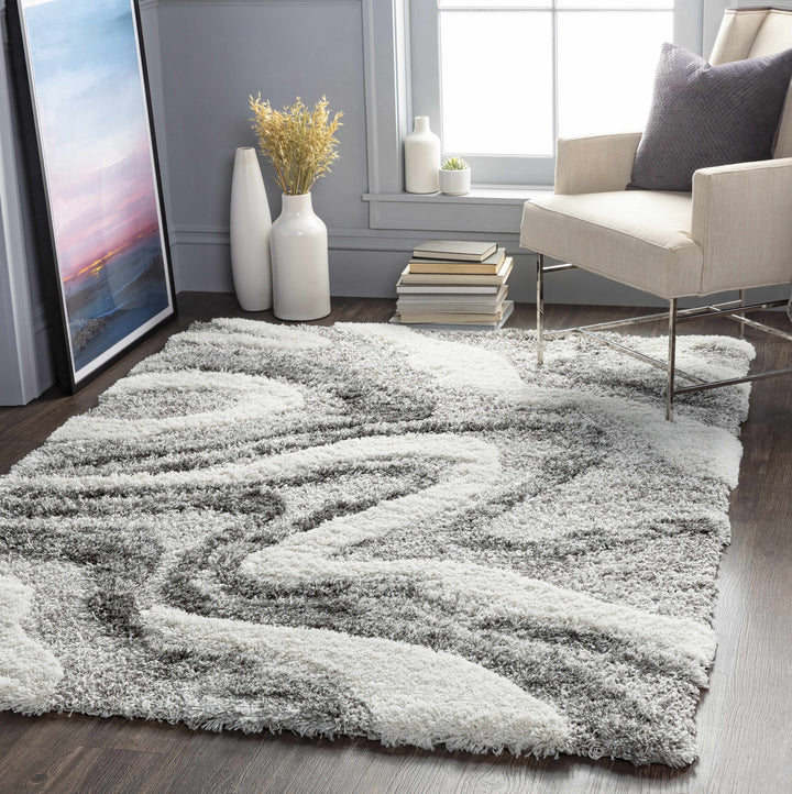 Asfordby Gray And Ivory Modern Abstract Design Area Rug