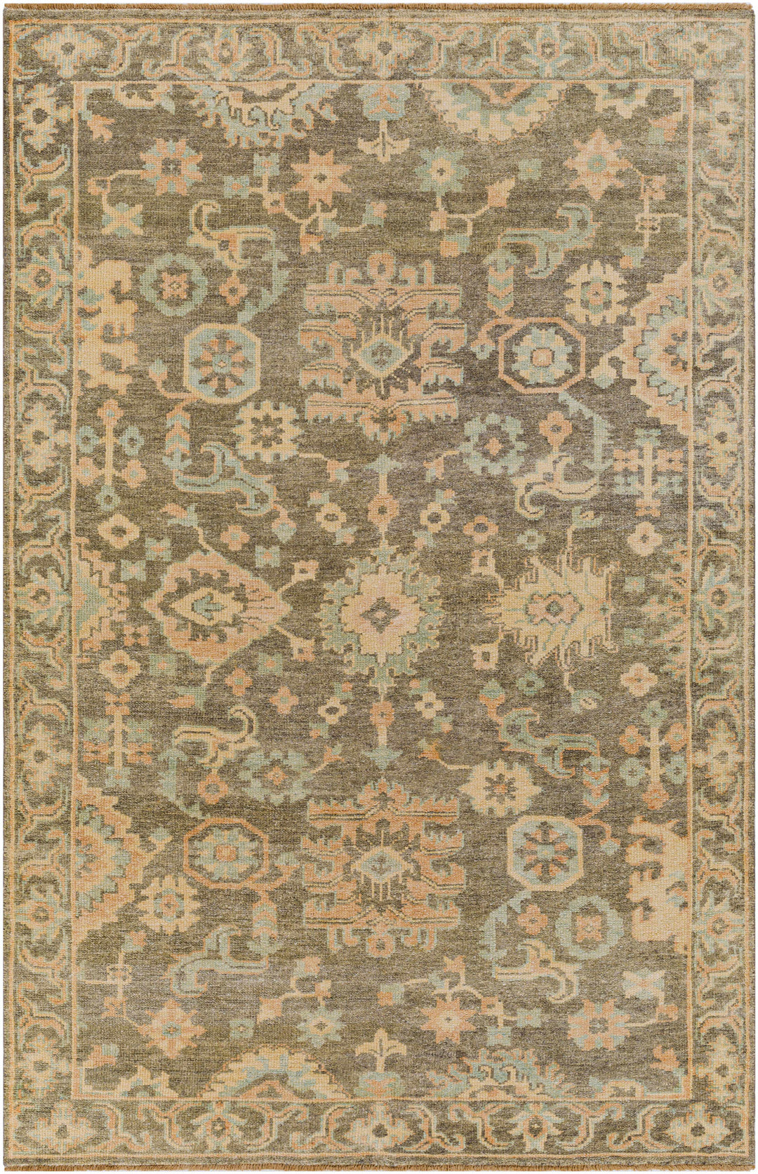 Asotin Traditional Oushak Design Olive Hand Knotted Area Rug