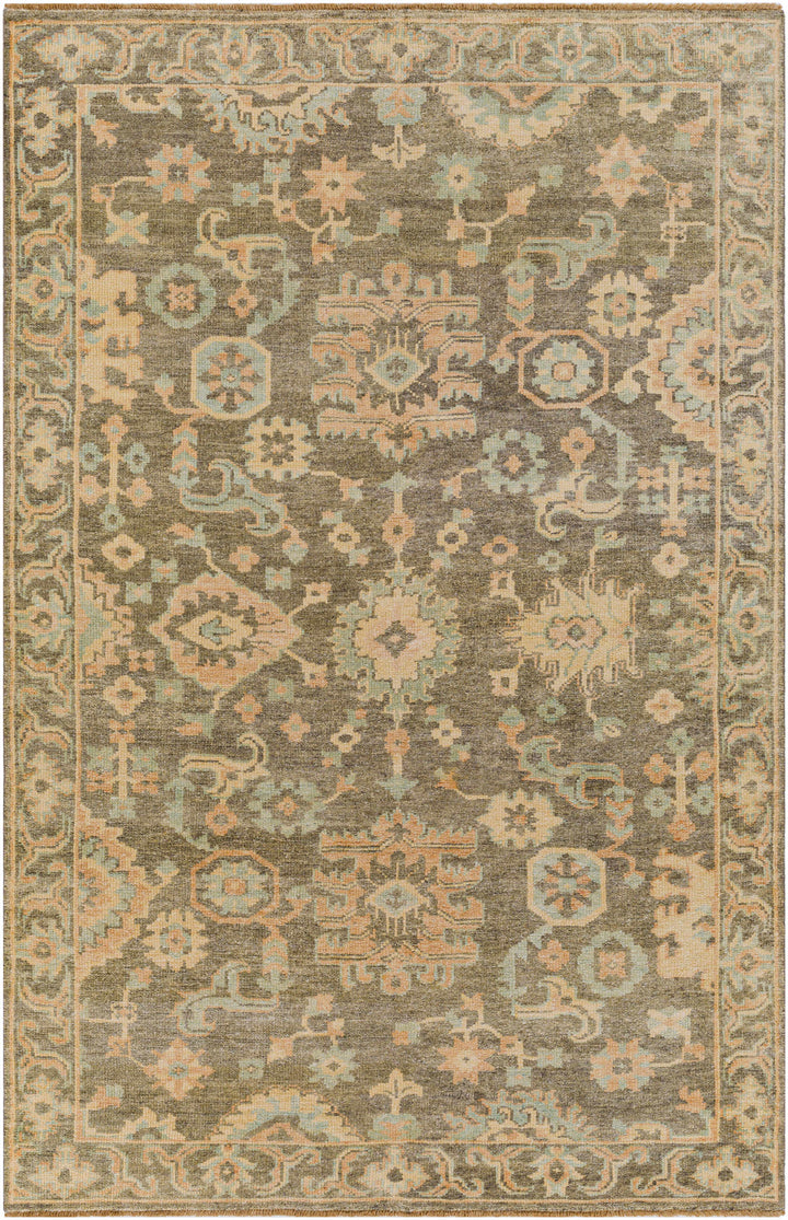 Asotin Traditional Oushak Design Olive Hand Knotted Area Rug