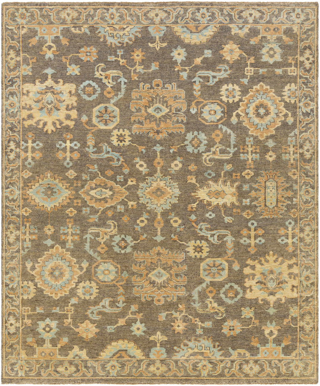 Asotin Traditional Oushak Design Olive Hand Knotted Area Rug