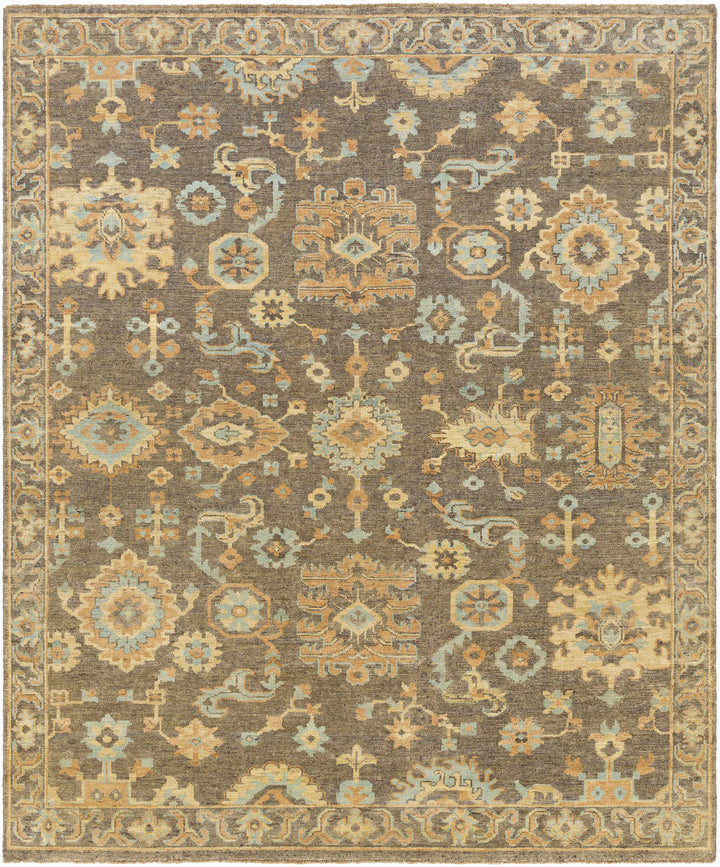 Asotin Traditional Oushak Design Olive Hand Knotted Area Rug