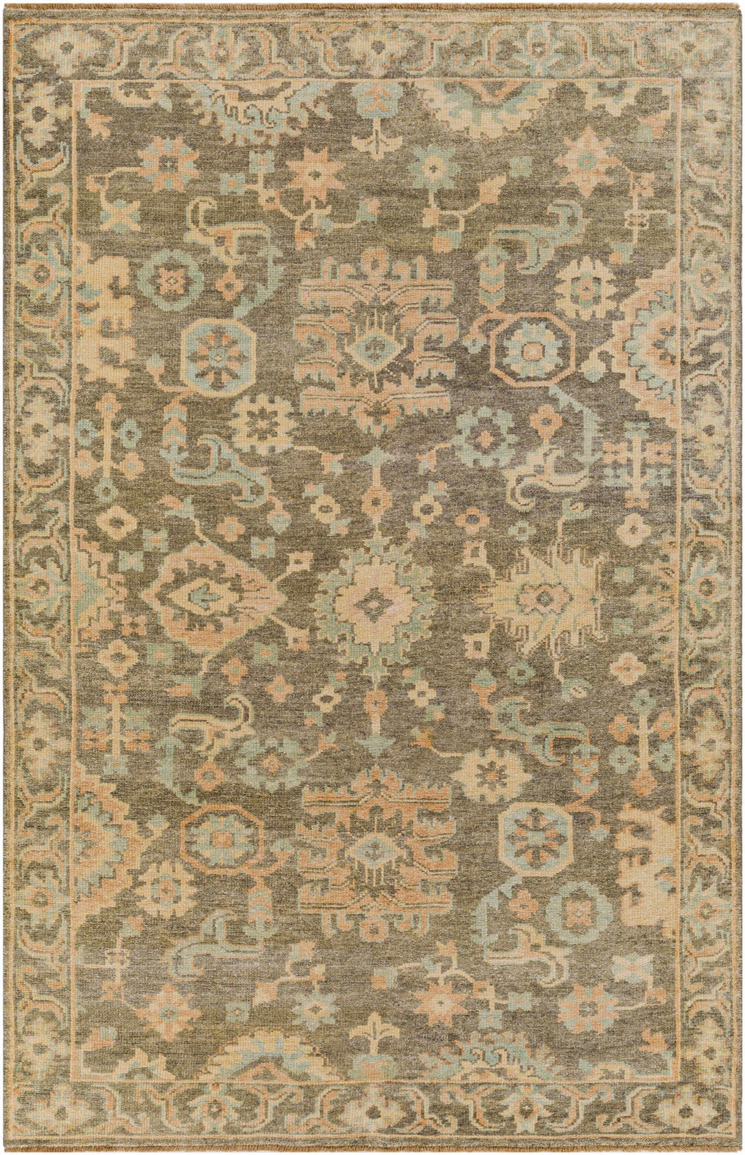 Asotin Traditional Oushak Design Olive Hand Knotted Area Rug - The Rug Decor