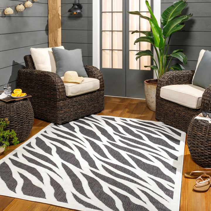Astra Zebra Print Contemporary Style Black Outdoor Rug - The Rug Decor