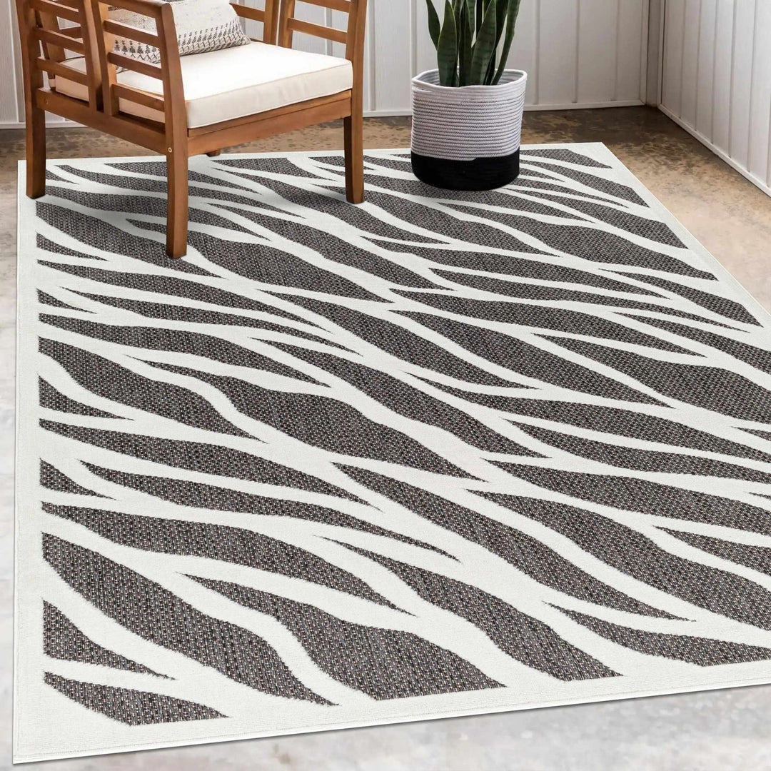 Astra Zebra Print Contemporary Style Black Outdoor Rug - The Rug Decor