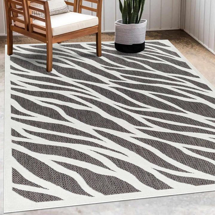 Astra Zebra Print Contemporary Style Black Outdoor Rug - The Rug Decor