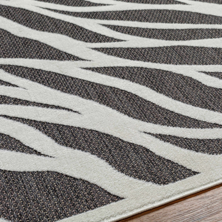 Astra Zebra Print Contemporary Style Black Outdoor Rug - The Rug Decor