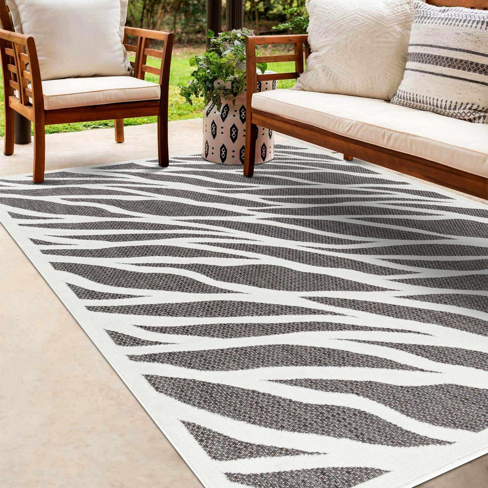 Astra Zebra Print Contemporary Style Black Outdoor Rug - The Rug Decor