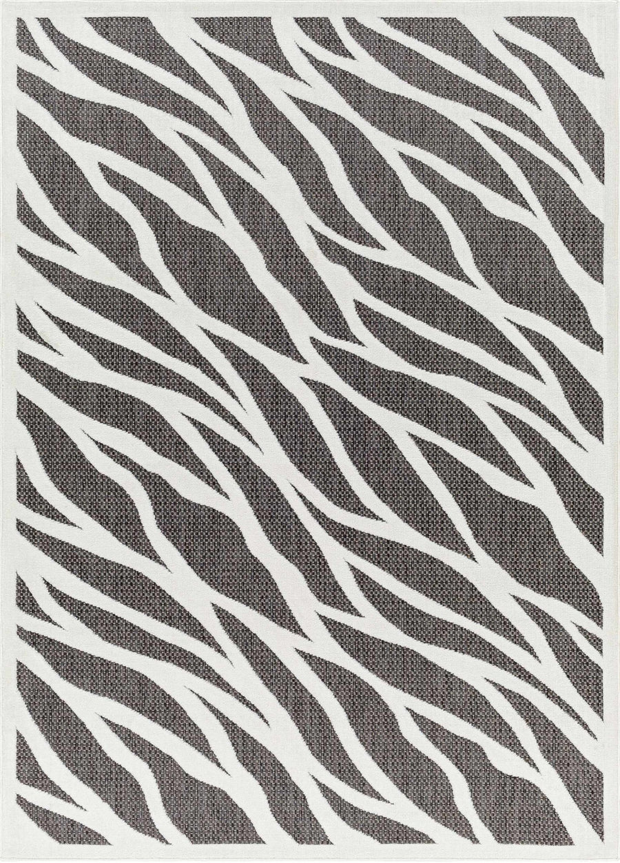 Astra Zebra Print Contemporary Style Black Outdoor Rug - The Rug Decor