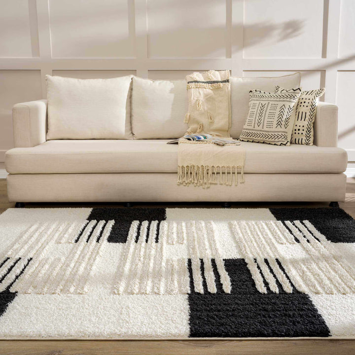 Astro Modern Geometrical Ivory And Black Area Rug - The Rug Decor