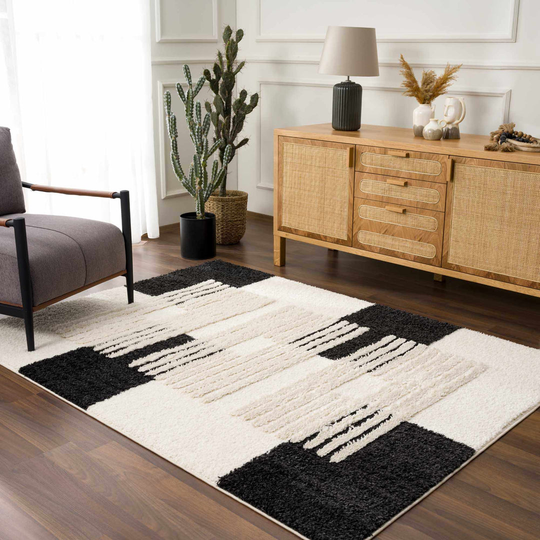 Astro Modern Geometrical Ivory And Black Area Rug - The Rug Decor