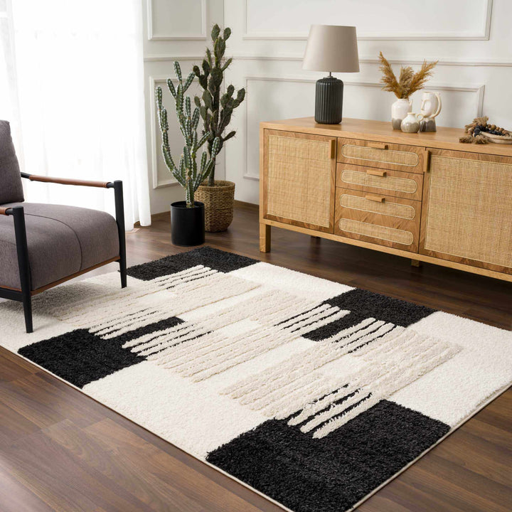 Astro Modern Geometrical Ivory And Black Area Rug - The Rug Decor