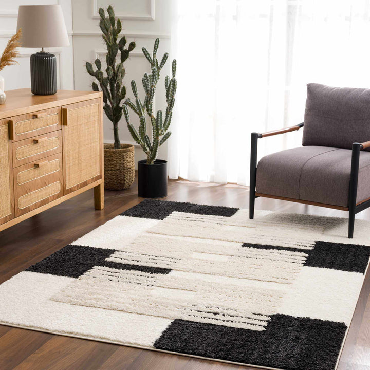 Astro Modern Geometrical Ivory And Black Area Rug - The Rug Decor
