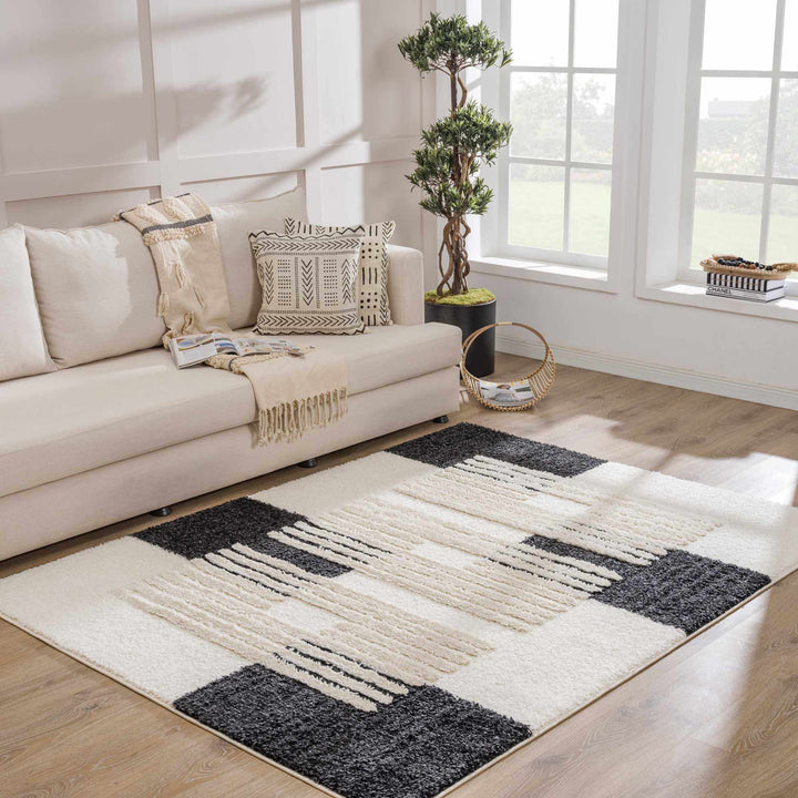 Astro Modern Geometrical Ivory And Black Area Rug - The Rug Decor