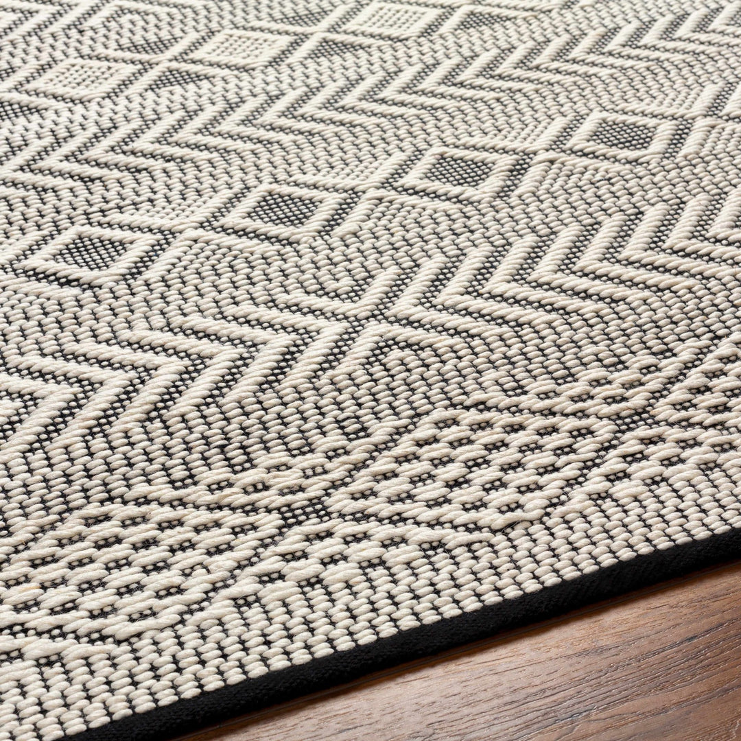 Asuka Modern Geometric Ivory And Black Hand Woven Wool Rug - The Rug Decor