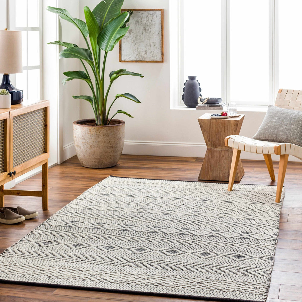 Asuka Modern Geometric Ivory And Black Hand Woven Wool Rug - The Rug Decor