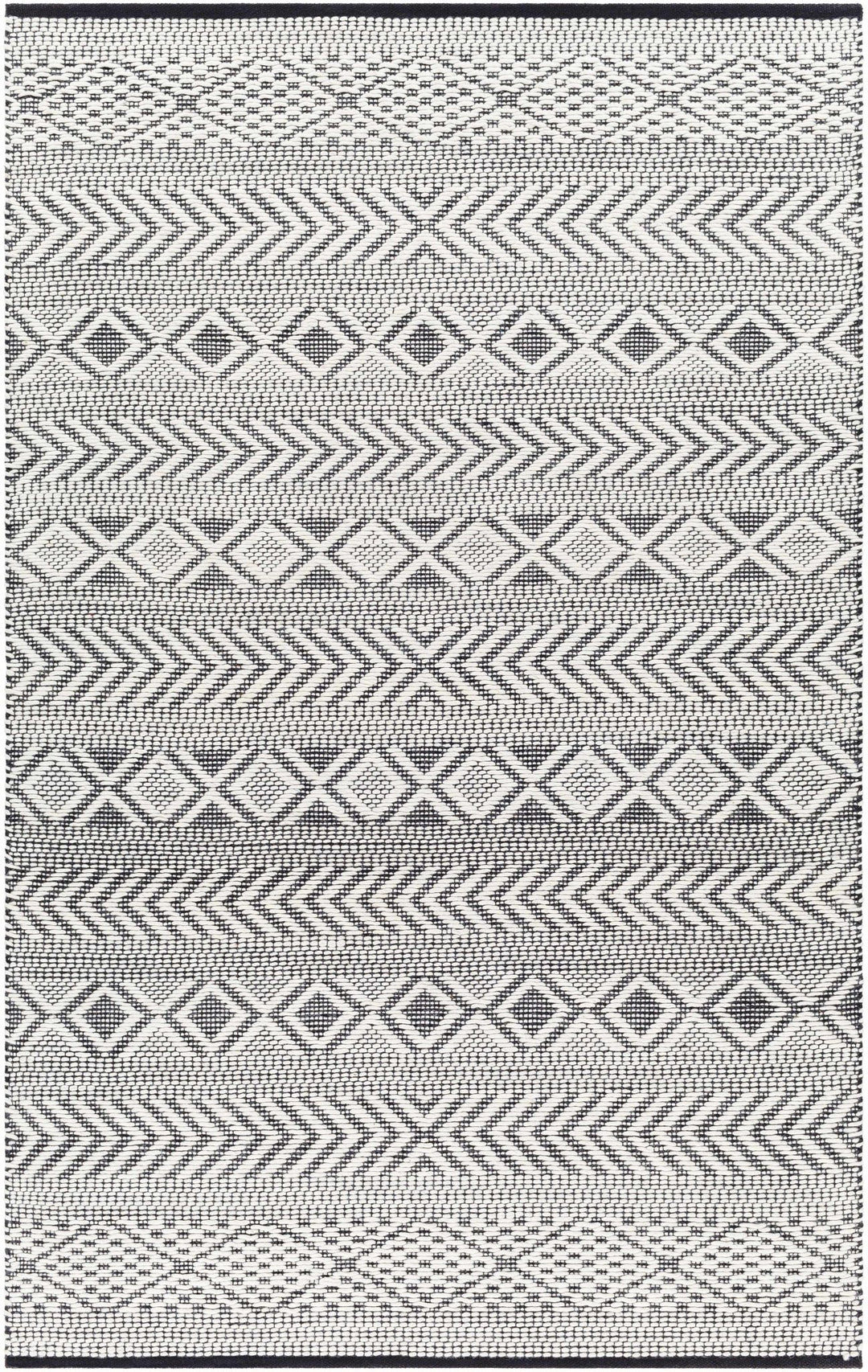 Asuka Modern Geometric Ivory And Black Hand Woven Wool Rug - The Rug Decor