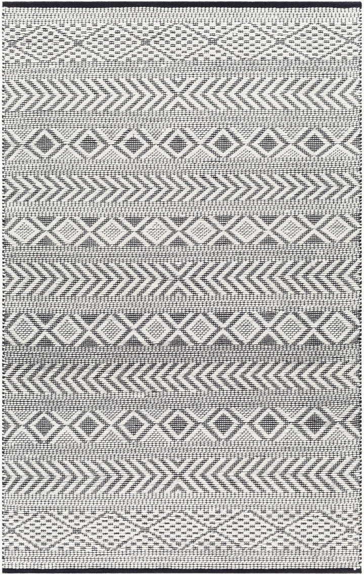 Asuka Modern Geometric Ivory And Black Hand Woven Wool Rug - The Rug Decor