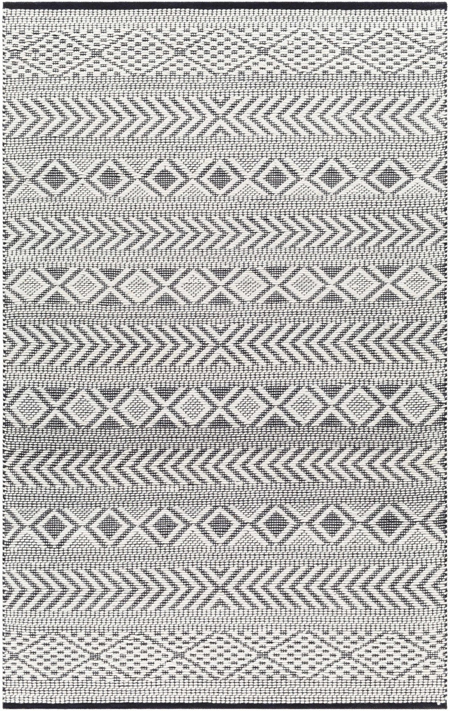 Asuka Modern Geometric Ivory And Black Hand Woven Wool Rug - The Rug Decor