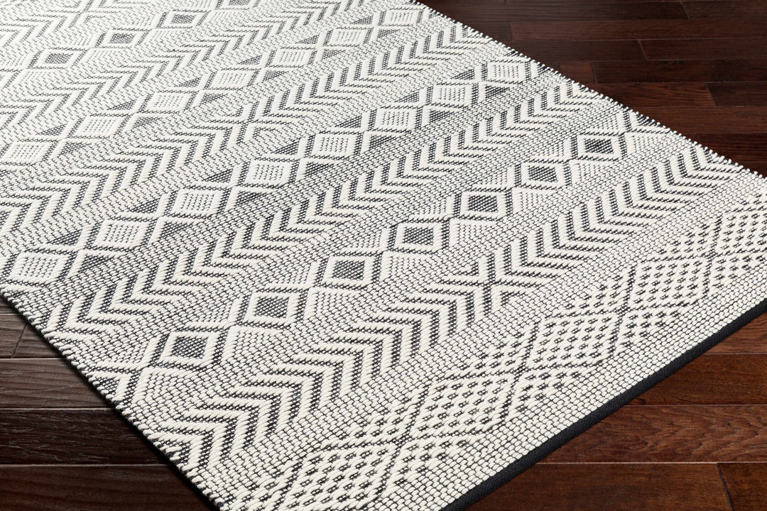 Asuka Modern Geometric Ivory And Black Hand Woven Wool Rug - The Rug Decor