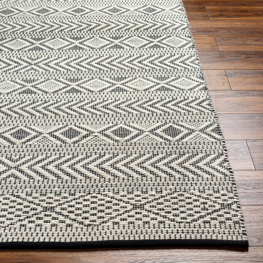 Asuka Modern Geometric Ivory And Black Hand Woven Wool Rug - The Rug Decor