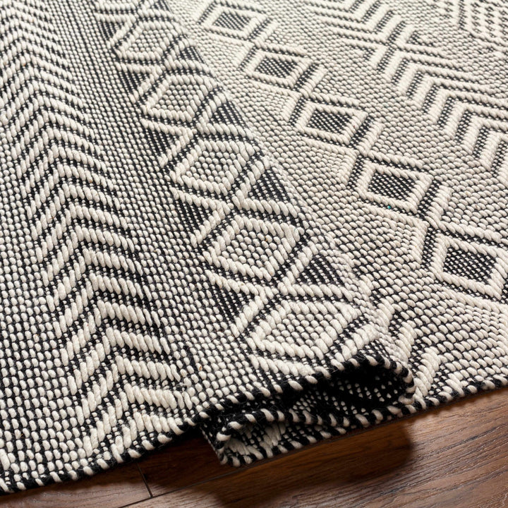 Asuka Modern Geometric Ivory And Black Hand Woven Wool Rug - The Rug Decor