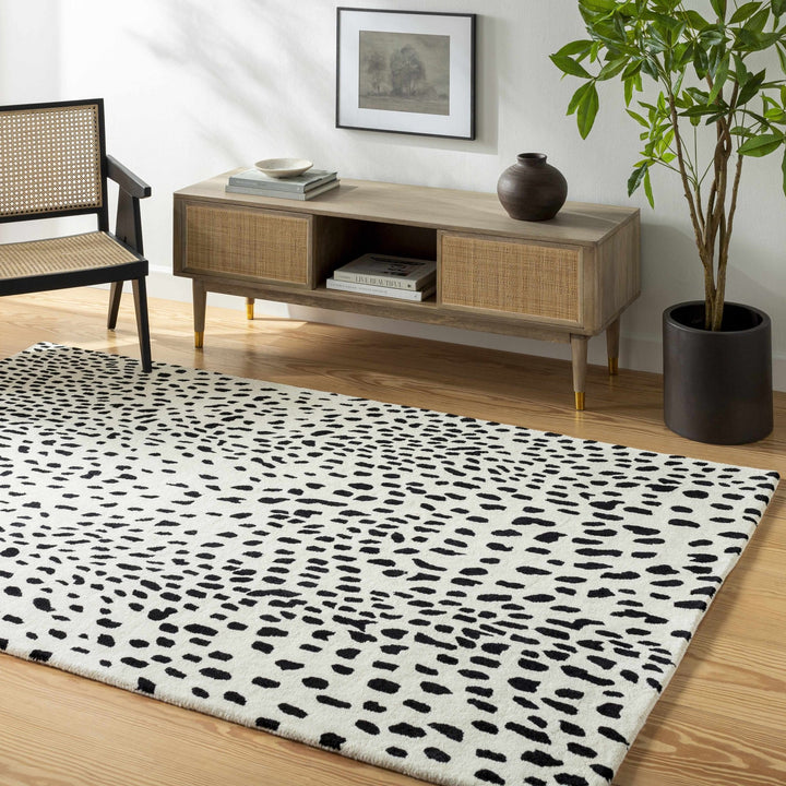 Athena Leopard Pattern White And Black Hand Tufted Wool Area Rug - The Rug Decor