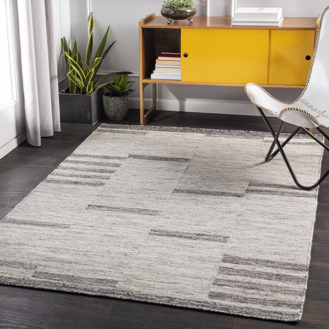 Auchinleck Modern Stripes Design Ivory And Gray Area Rug