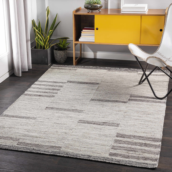 Auchinleck Modern Stripes Design Ivory And Gray Area Rug