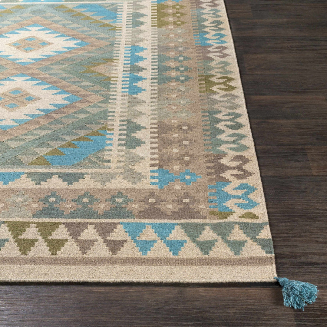Auchterarder Traditional Style Brown And Blue Hand Woven Area Rug - The Rug Decor