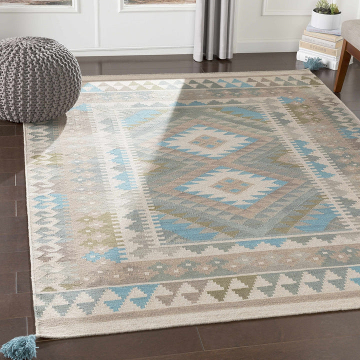 Auchterarder Traditional Style Brown And Blue Hand Woven Area Rug - The Rug Decor