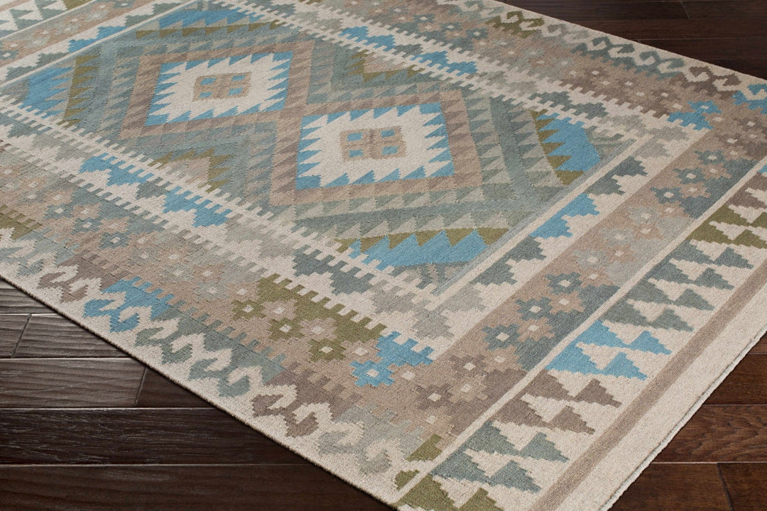 Auchterarder Traditional Style Brown And Blue Hand Woven Area Rug - The Rug Decor