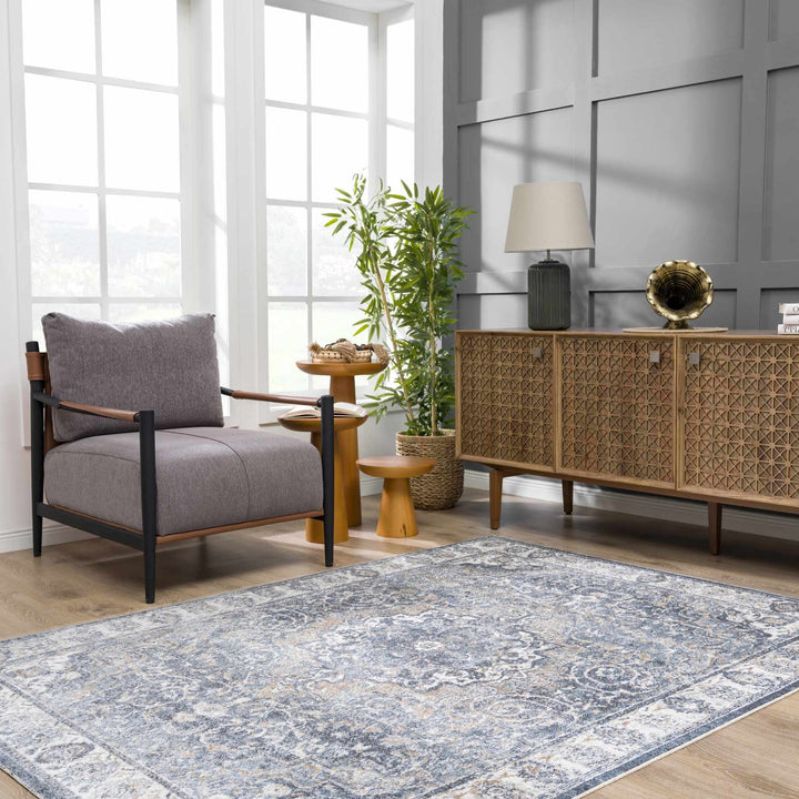 Aurum Traditional Style Ivory And Gray Washable Area Rug - The Rug Decor