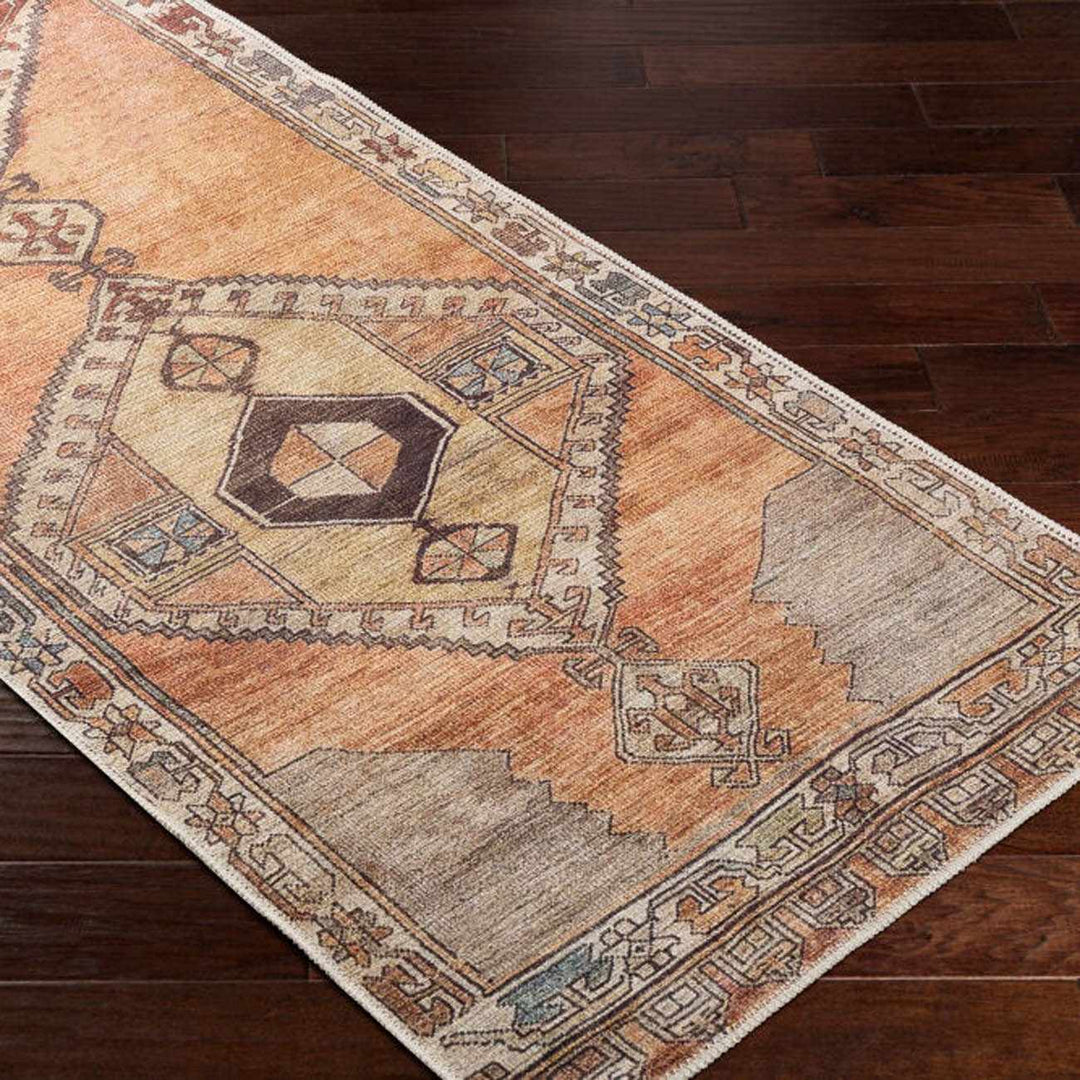 Traditional Style Brown Washable Runner Rug