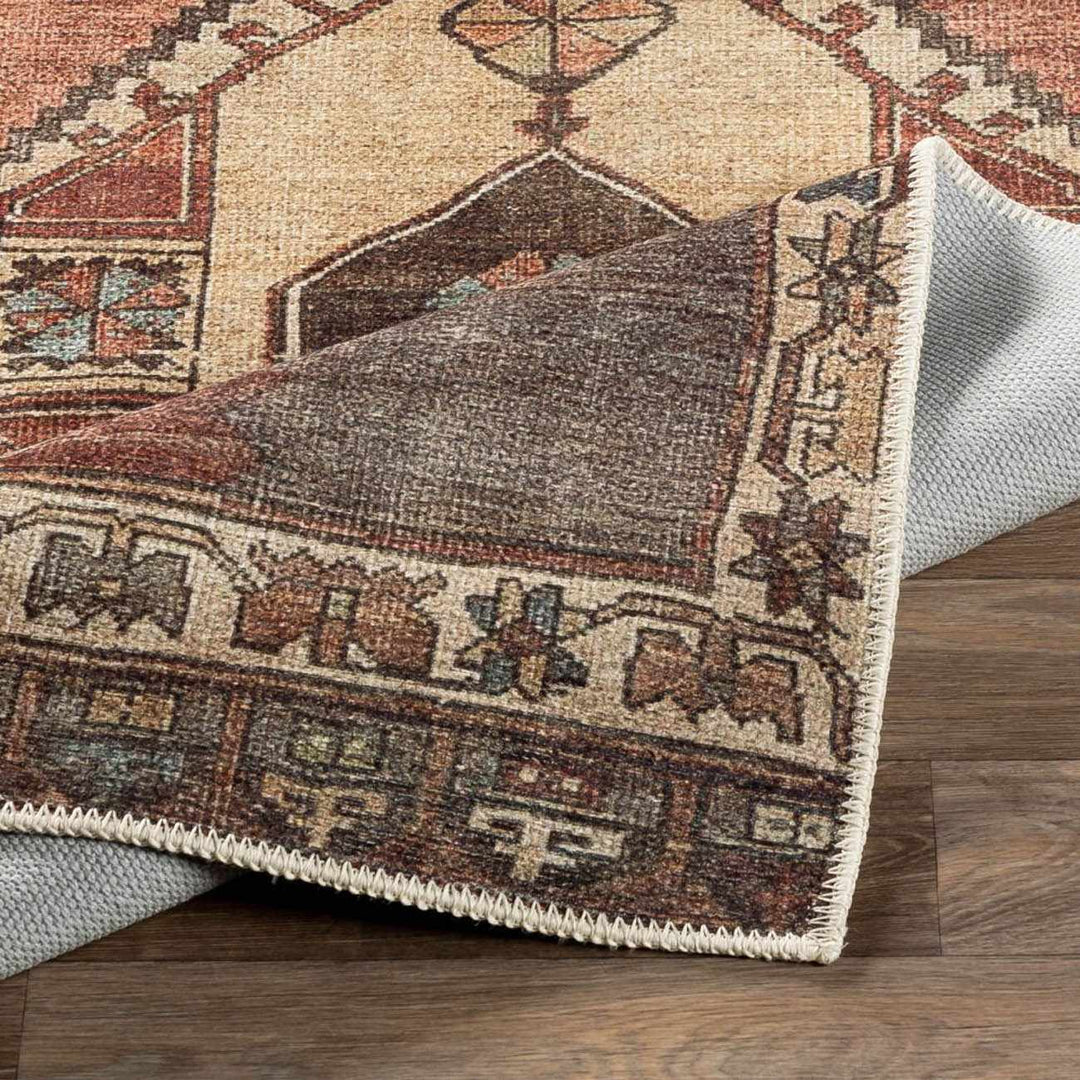 Traditional Style Brown Washable Runner Rug
