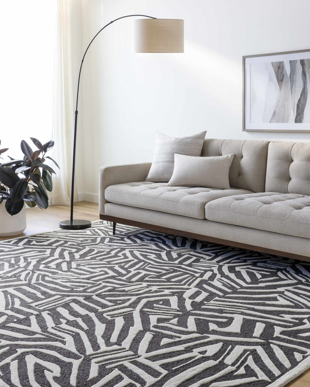 Avian Contemporary Geometric Hand-Tufted Wool Area Rug, Black & Cream - The Rug Decor