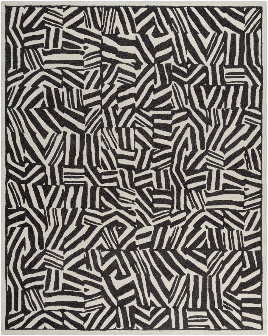 Avian Contemporary Geometric Hand-Tufted Wool Area Rug, Black & Cream - The Rug Decor