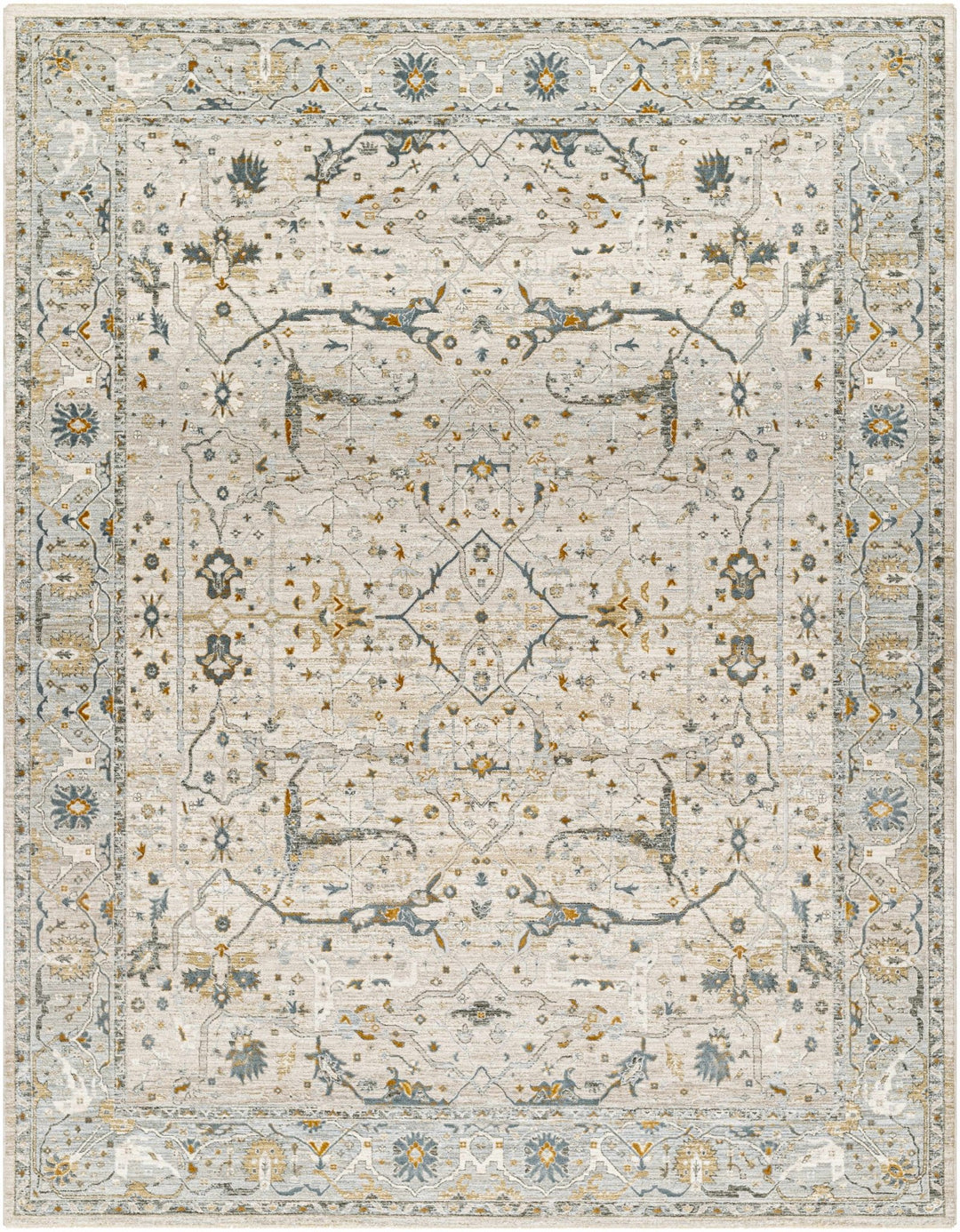 Aviva Traditional Style Ivory And Teal Area Rug - The Rug Decor