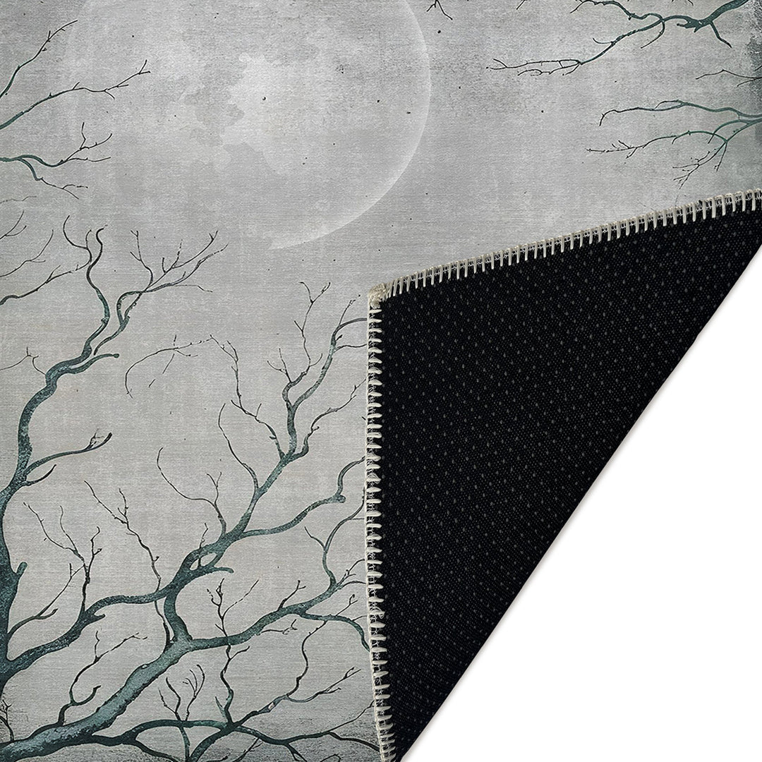 Avon Halloween Moon and Night Design Gray Machine Washable Cotton Rug - The Rug Decor