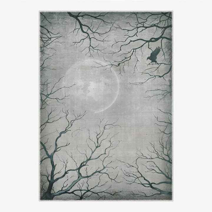 Avon Halloween Moon and Night Design Gray Machine Washable Cotton Rug - The Rug Decor