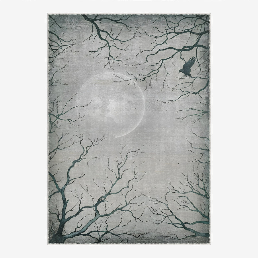 Avon Halloween Moon and Night Design Gray Machine Washable Cotton Rug - The Rug Decor