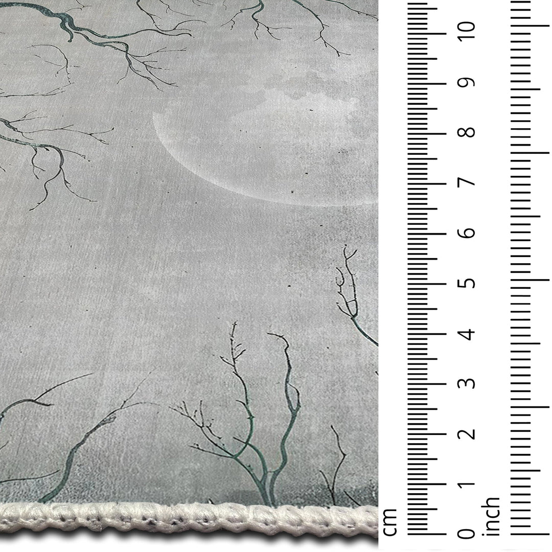 Avon Halloween Moon and Night Design Gray Machine Washable Cotton Rug - The Rug Decor