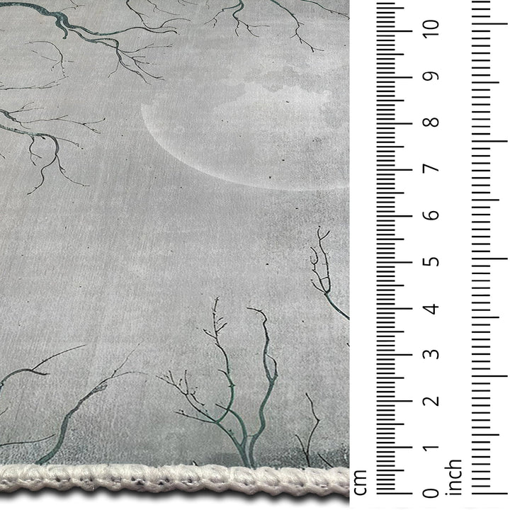 Avon Halloween Moon and Night Design Gray Machine Washable Cotton Rug - The Rug Decor