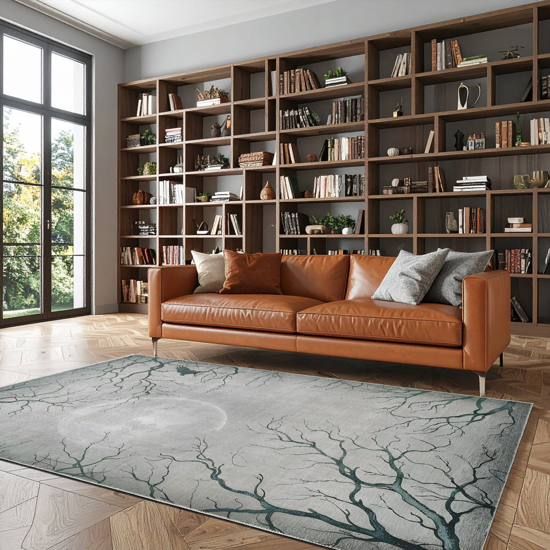 Avon Halloween Moon and Night Design Gray Machine Washable Cotton Rug - The Rug Decor