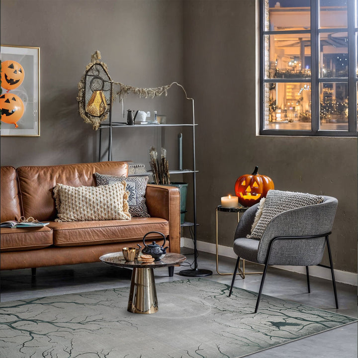 Avon Halloween Moon and Night Design Gray Machine Washable Cotton Rug - The Rug Decor