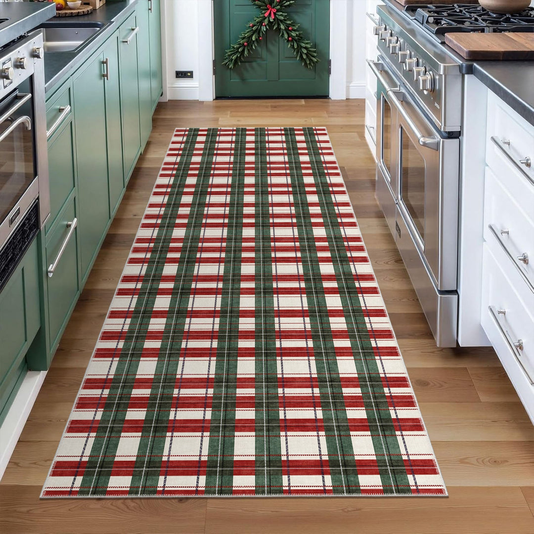Avyra Red And Green Cotton Machine Washable Area Rug - The Rug Decor