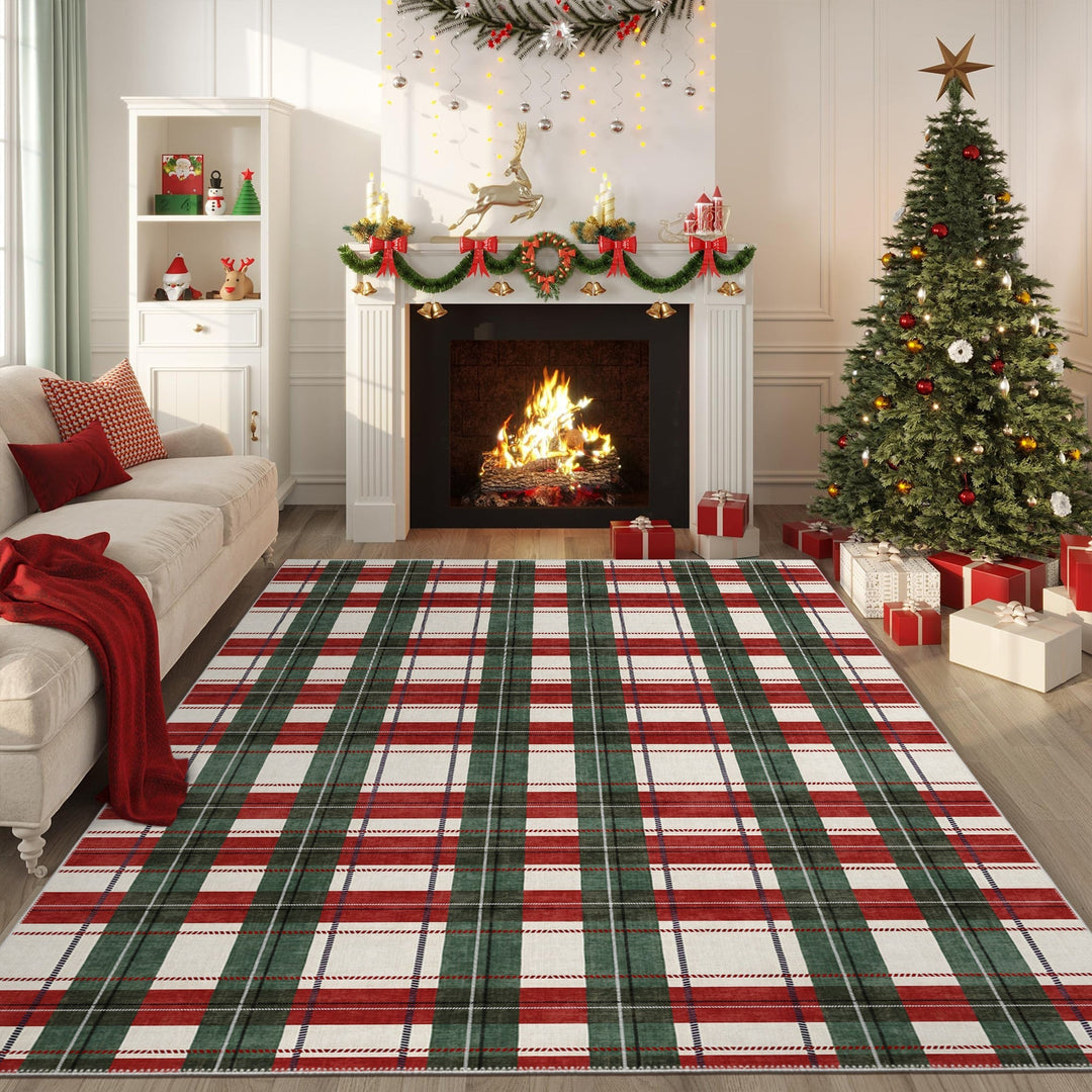 Avyra Red And Green Cotton Machine Washable Area Rug - The Rug Decor