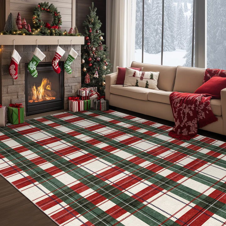 Avyra Red And Green Cotton Machine Washable Area Rug - The Rug Decor