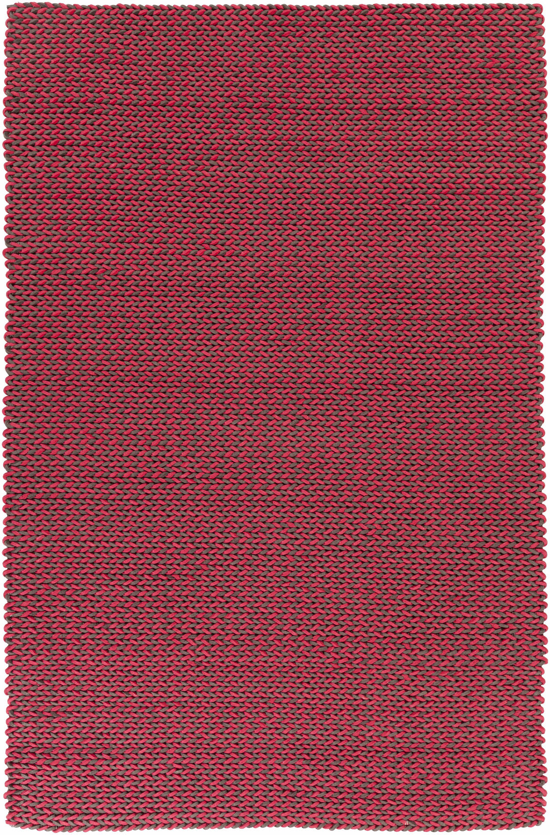 Hand-woven red area rug, rectangular, tight woven texture with dark accents